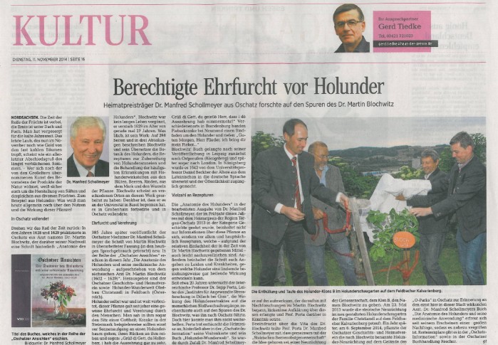 Torgauer Zeitung - Berechtigte Ehrfurcht vor Holunder - Dr. Manfred Schollmeyer